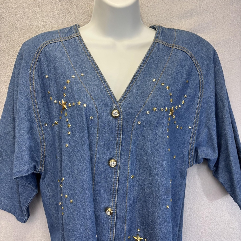 Vintage Bingo! Bingo! Button Up Denim Shirt Womens 6 Star Celestial Western 80s - Picture 7 of 12